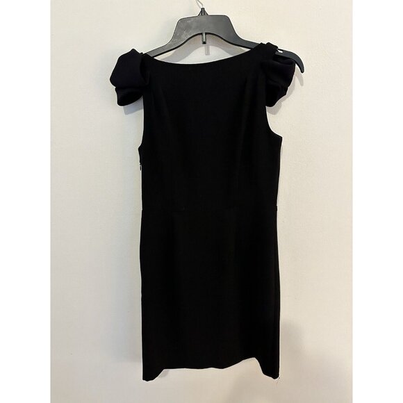EUC Ann Taylor Black Dress Size 4P Petites Loft Bow Shoulder V Neck Pleated  $98 - Picture 6 of 9